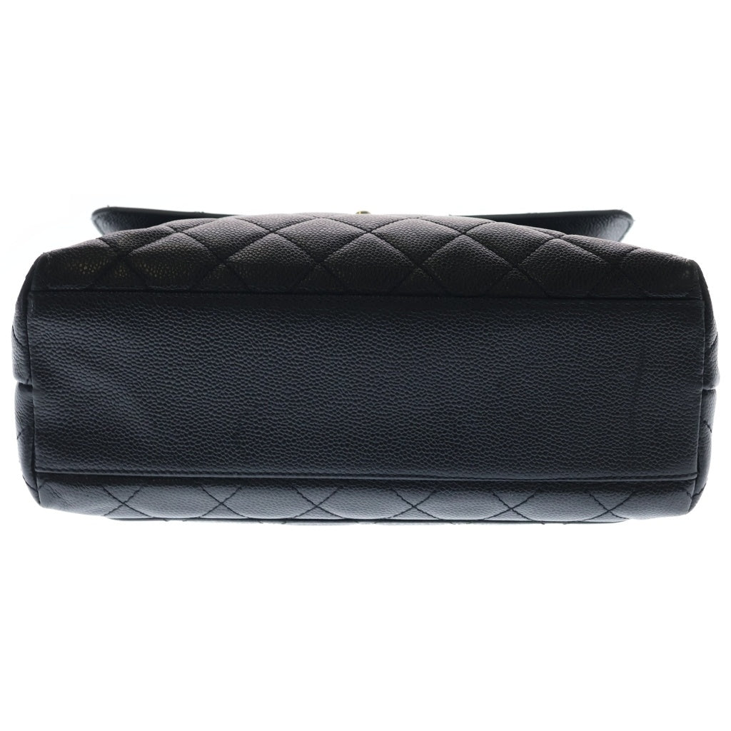 CHANEL(シャネル) マトラッセ ココマーク ターンロック トップハンドル ケリー型 ハンドバッグ ブラック キャビアスキン A12397 ゴールド金具 レディース