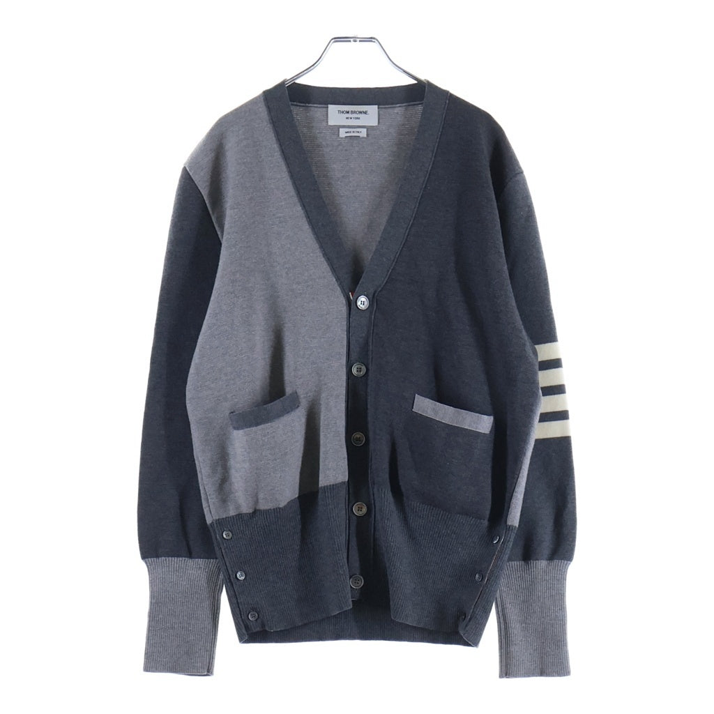 THOM BROWNE(トムブラウン) 4-BAR ミラノステッチ Vネック ニットカーディガン ウール グレー MKC160F-00014-982