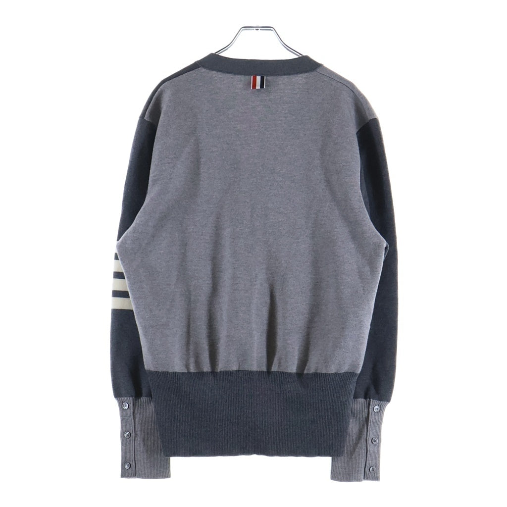 THOM BROWNE(トムブラウン) 4-BAR ミラノステッチ Vネック ニットカーディガン ウール グレー MKC160F-00014-982