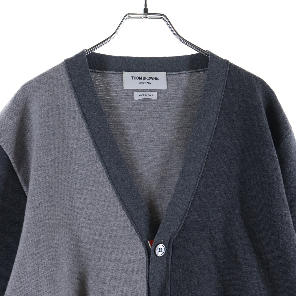 THOM BROWNE(トムブラウン) 4-BAR ミラノステッチ Vネック ニットカーディガン ウール グレー MKC160F-00014-982