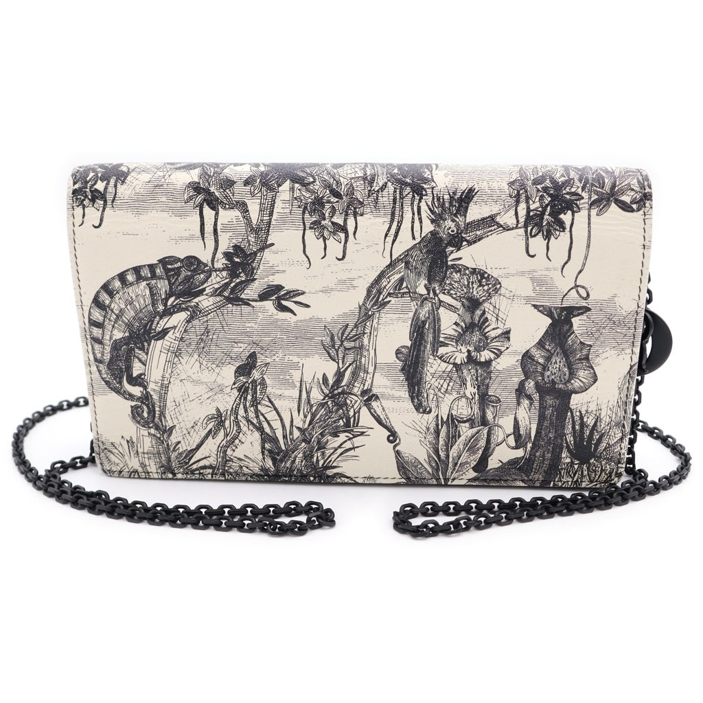 Christian Dior(クリスチャンディオール) トワルドジュイ チェーンウォレット ショルダーバッグ ホワイト×ブラック レザー ブラック金具 レディース