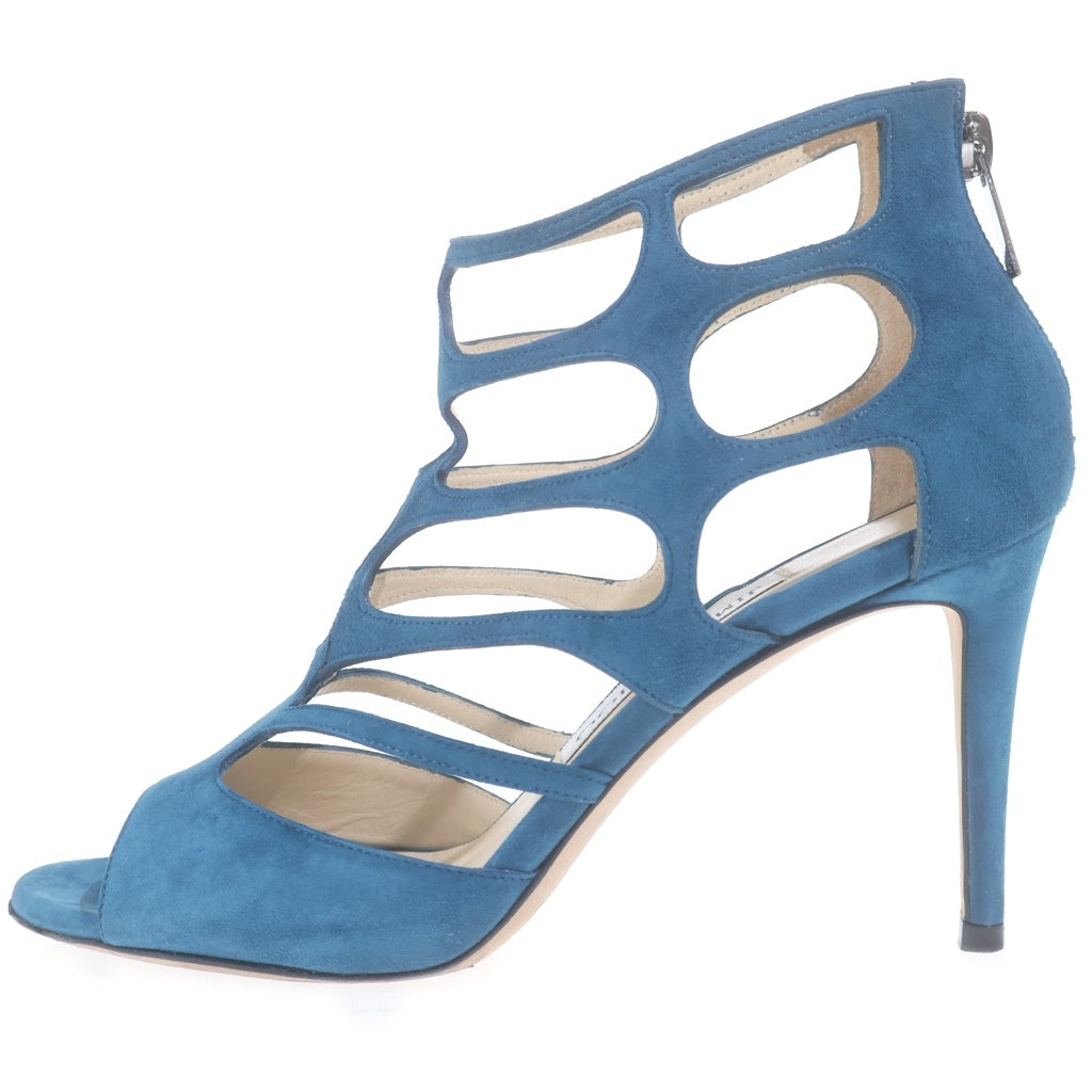 JIMMY CHOO(ジミーチュウ) カットアウト レザー オープントゥ ピンヒール サンダル #36.5 ミッドナイトブルー ブルー系 REN85 レディース