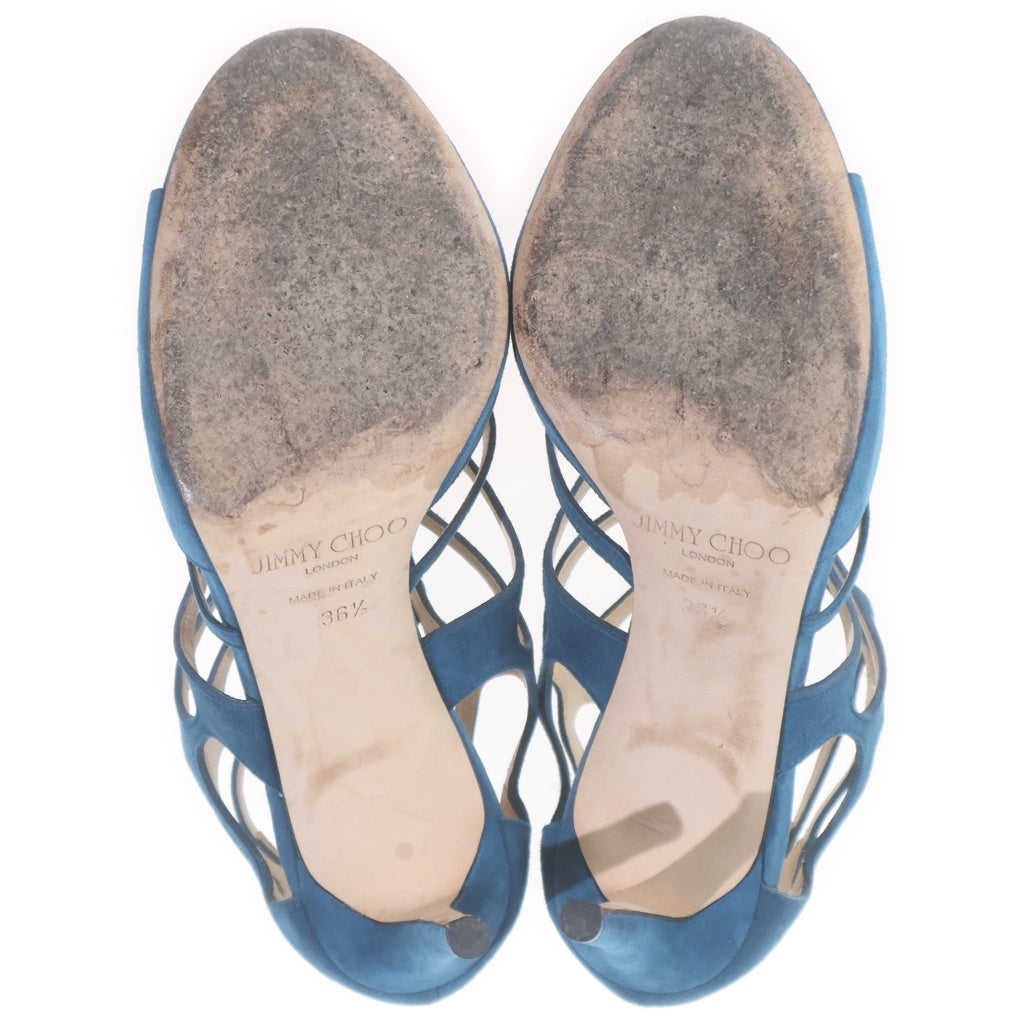 JIMMY CHOO(ジミーチュウ) カットアウト レザー オープントゥ ピンヒール サンダル #36.5 ミッドナイトブルー ブルー系 REN85 レディース