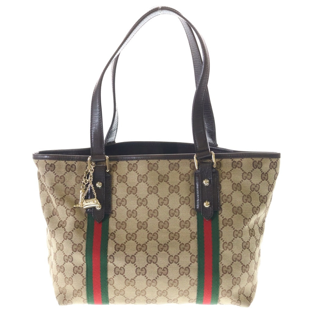 GUCCI(グッチ) GGキャンバス シェリーライン ハンドバッグ トートバッグ ベージュ×ブラウン キャンバス×レザー 137396 ゴールド金具 レディース