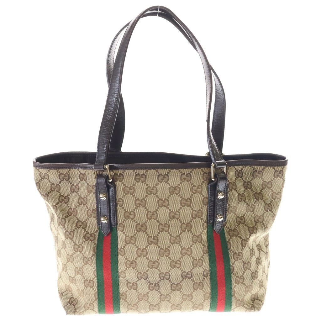 GUCCI(グッチ) GGキャンバス シェリーライン ハンドバッグ トートバッグ ベージュ×ブラウン キャンバス×レザー 137396 ゴールド金具 レディース