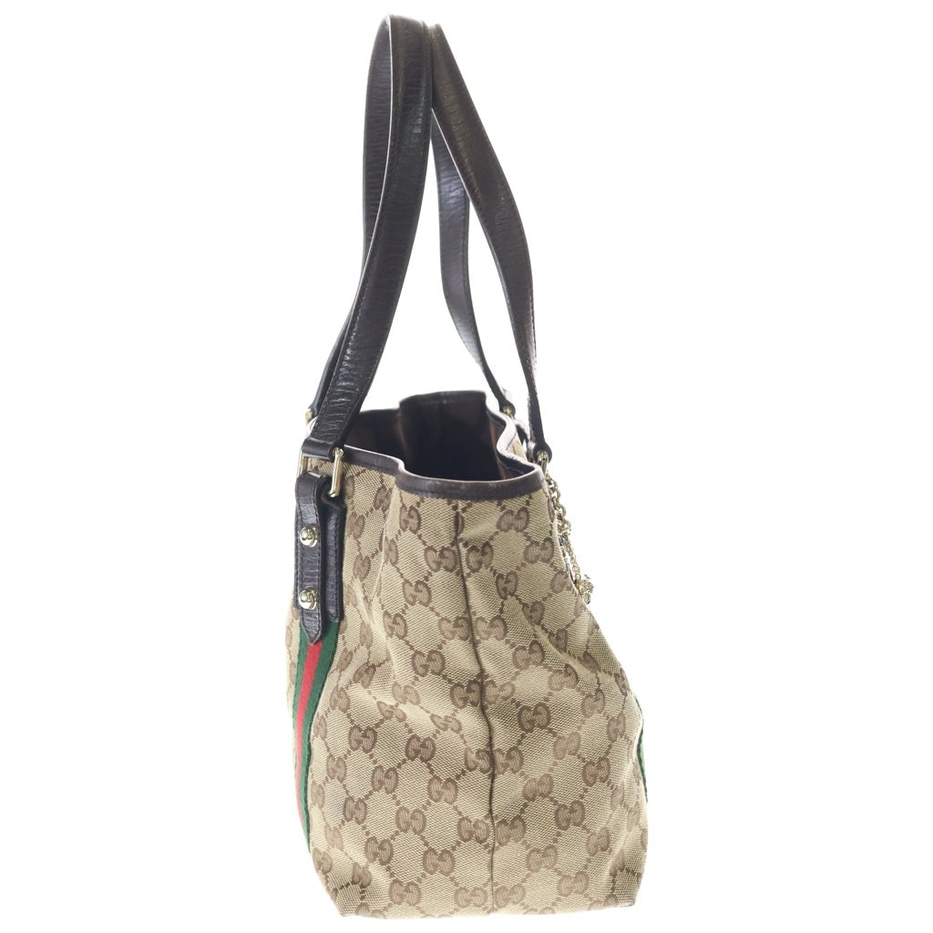 GUCCI(グッチ) GGキャンバス シェリーライン ハンドバッグ トートバッグ ベージュ×ブラウン キャンバス×レザー 137396 ゴールド金具 レディース