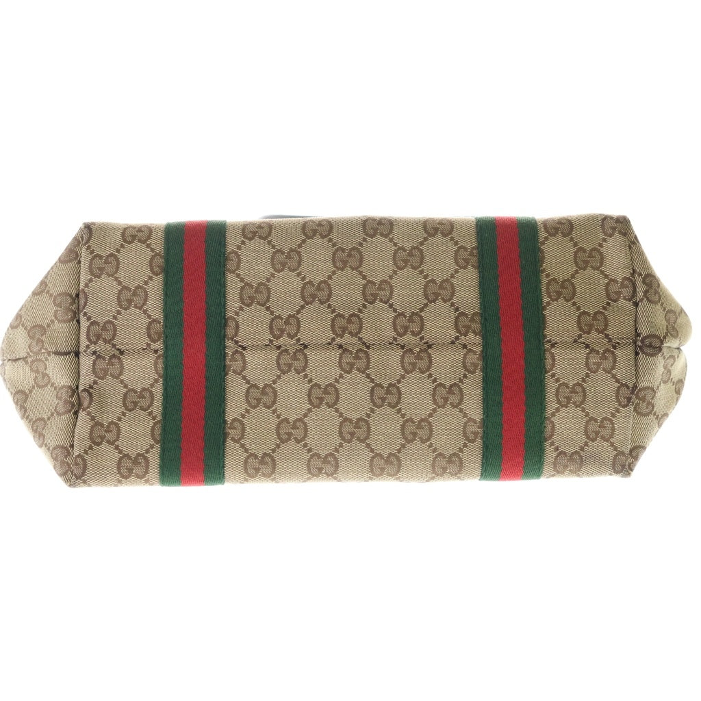 GUCCI(グッチ) GGキャンバス シェリーライン ハンドバッグ トートバッグ ベージュ×ブラウン キャンバス×レザー 137396 ゴールド金具 レディース