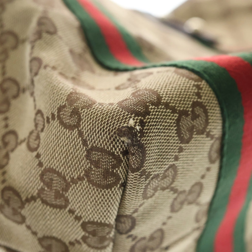 GUCCI(グッチ) GGキャンバス シェリーライン ハンドバッグ トートバッグ ベージュ×ブラウン キャンバス×レザー 137396 ゴールド金具 レディース