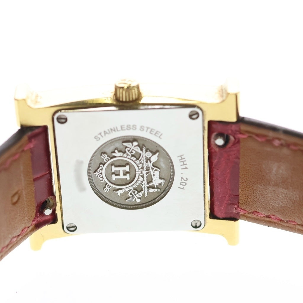 HERMES(エルメス) Hウォッチ ドゥブルトゥール 白文字盤 SS×レザー/QZ GP ステンレス クォーツ 電池式 腕時計 HH1.201