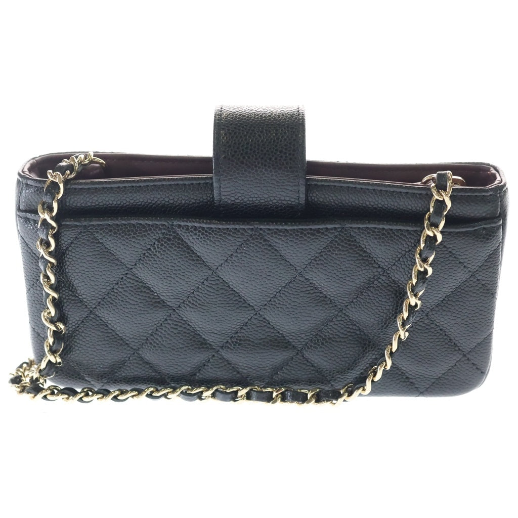 CHANEL(シャネル) マトラッセ フォンケース チェーンショルダーバッグ ミニバッグ ブラック キャビアスキン AP2916 ゴールド金具 レディース