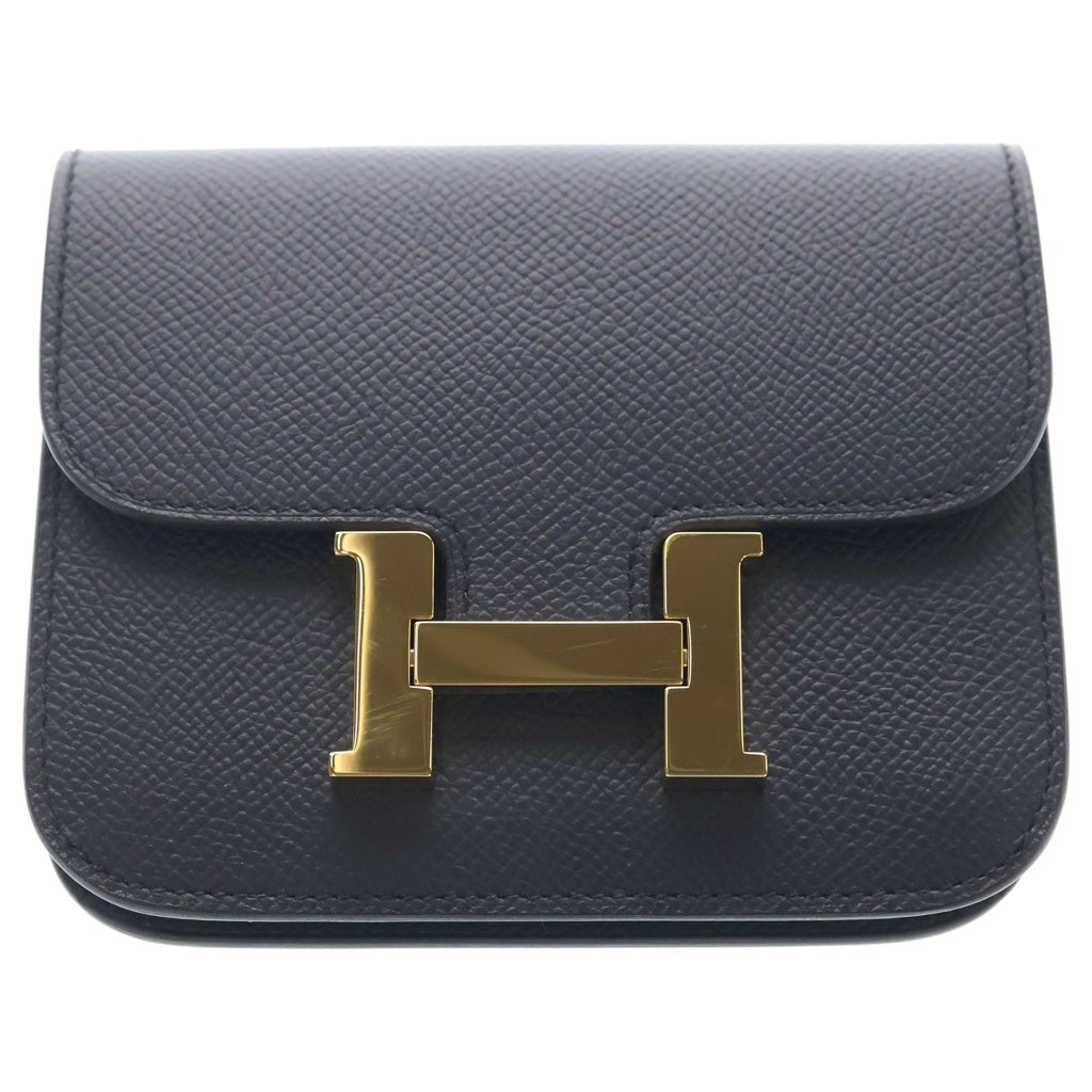 HERMES(エルメス) コンスタンススリム エプソン ゴールド金具 ポーチ 財布 コンパクトウォレット B刻印 ネイビー レディース