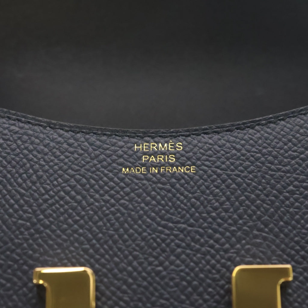 HERMES(エルメス) コンスタンススリム エプソン ゴールド金具 ポーチ 財布 コンパクトウォレット B刻印 ネイビー レディース
