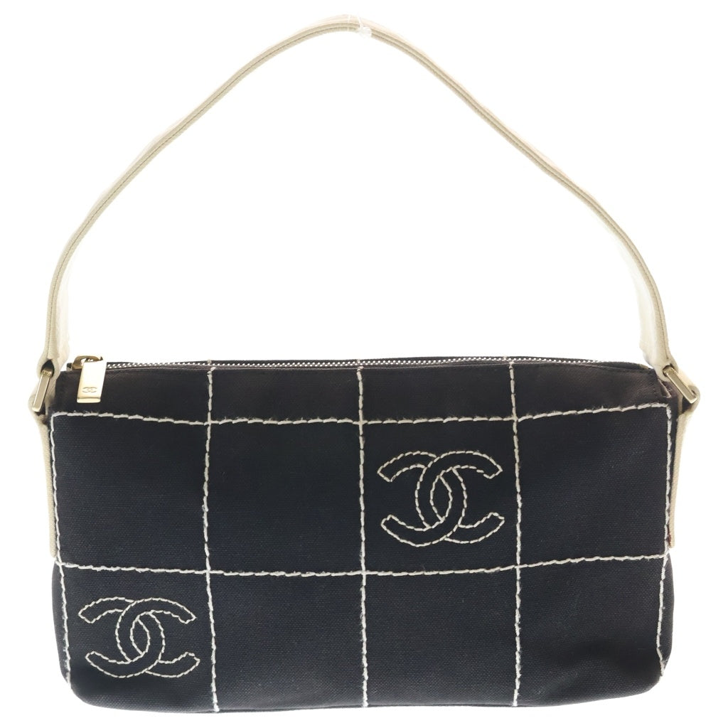 CHANEL(シャネル) ワイルドステッチ ワンショルダーバッグ ハンドバッグ ブラック×ホワイト キャンバス ゴールド金具 レディース