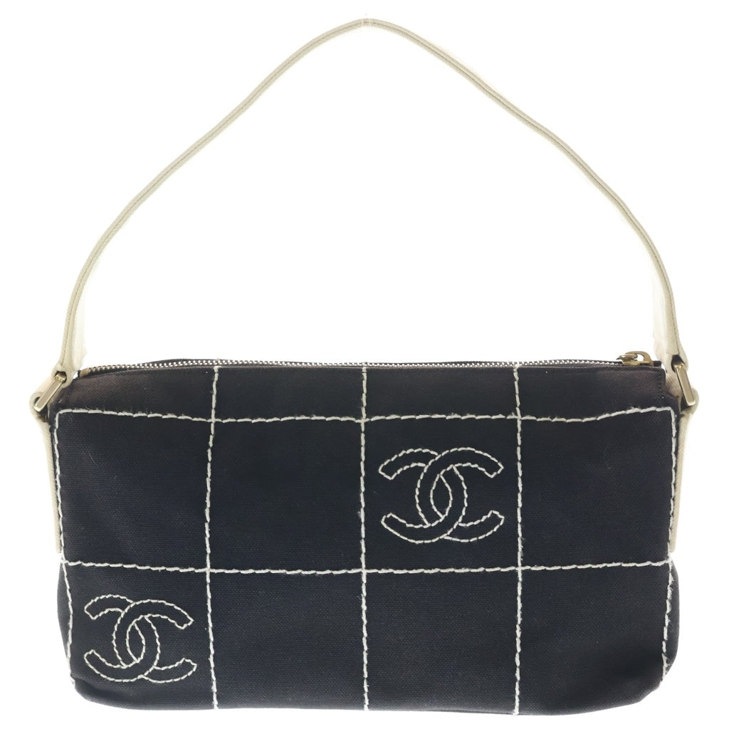 CHANEL(シャネル) ワイルドステッチ ワンショルダーバッグ ハンドバッグ ブラック×ホワイト キャンバス ゴールド金具 レディース