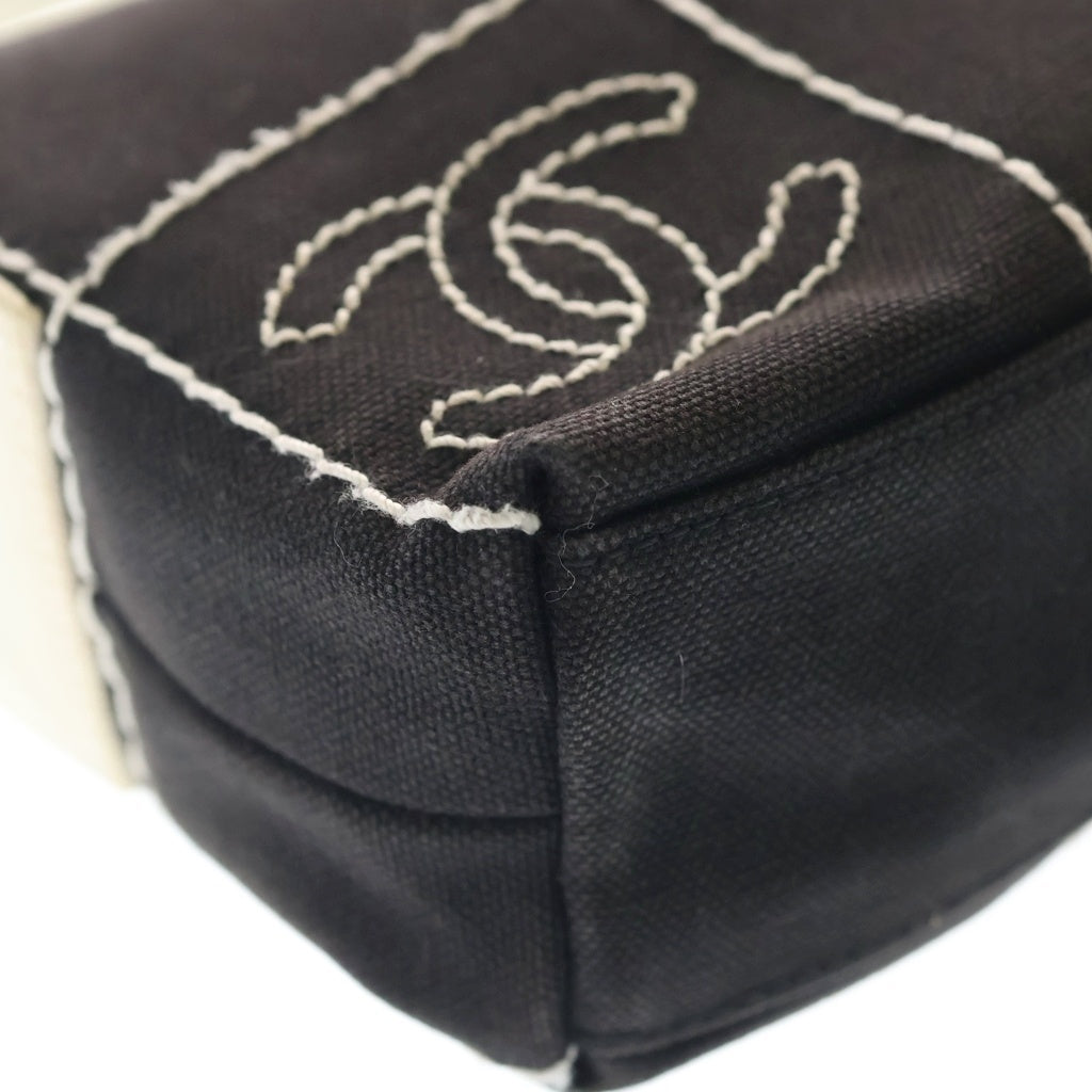 CHANEL(シャネル) ワイルドステッチ ワンショルダーバッグ ハンドバッグ ブラック×ホワイト キャンバス ゴールド金具 レディース