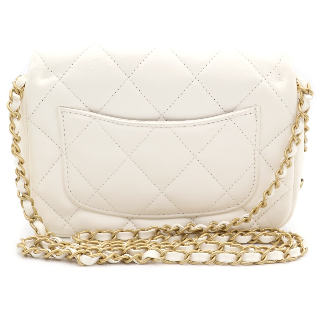 CHANEL(シャネル) マトラッセ18 チェーンアラウンド ミニフラップ ラムスキン レザー チェーンショルダー バッグ ゴールド金具 ホワイト レディース
