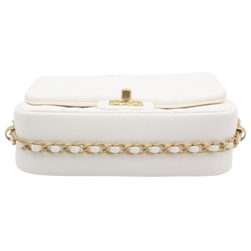 CHANEL(シャネル) マトラッセ18 チェーンアラウンド ミニフラップ ラムスキン レザー チェーンショルダー バッグ ゴールド金具 ホワイト レディース