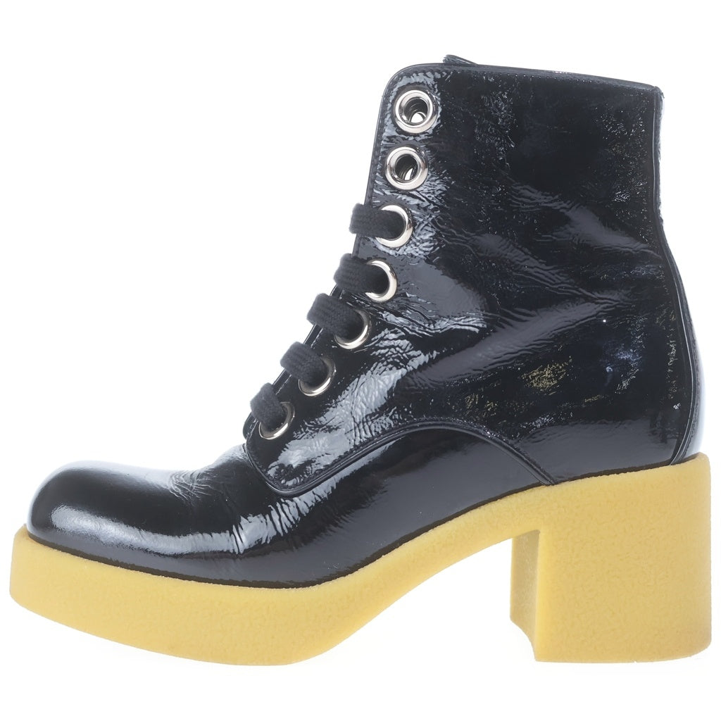 miumiu(ミュウミュウ) レースアップヒールブーツ ブラック エナメル #35 レディース