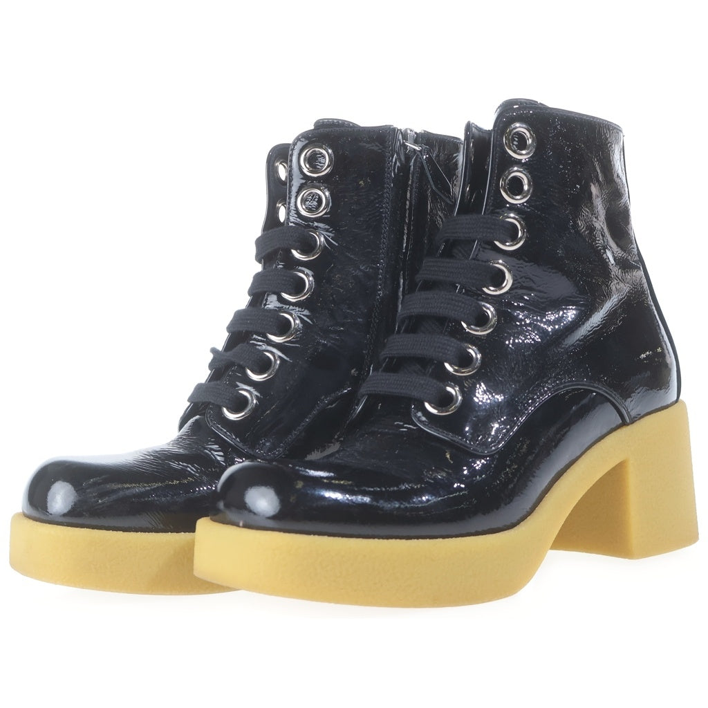 miumiu(ミュウミュウ) レースアップヒールブーツ ブラック エナメル #35 レディース