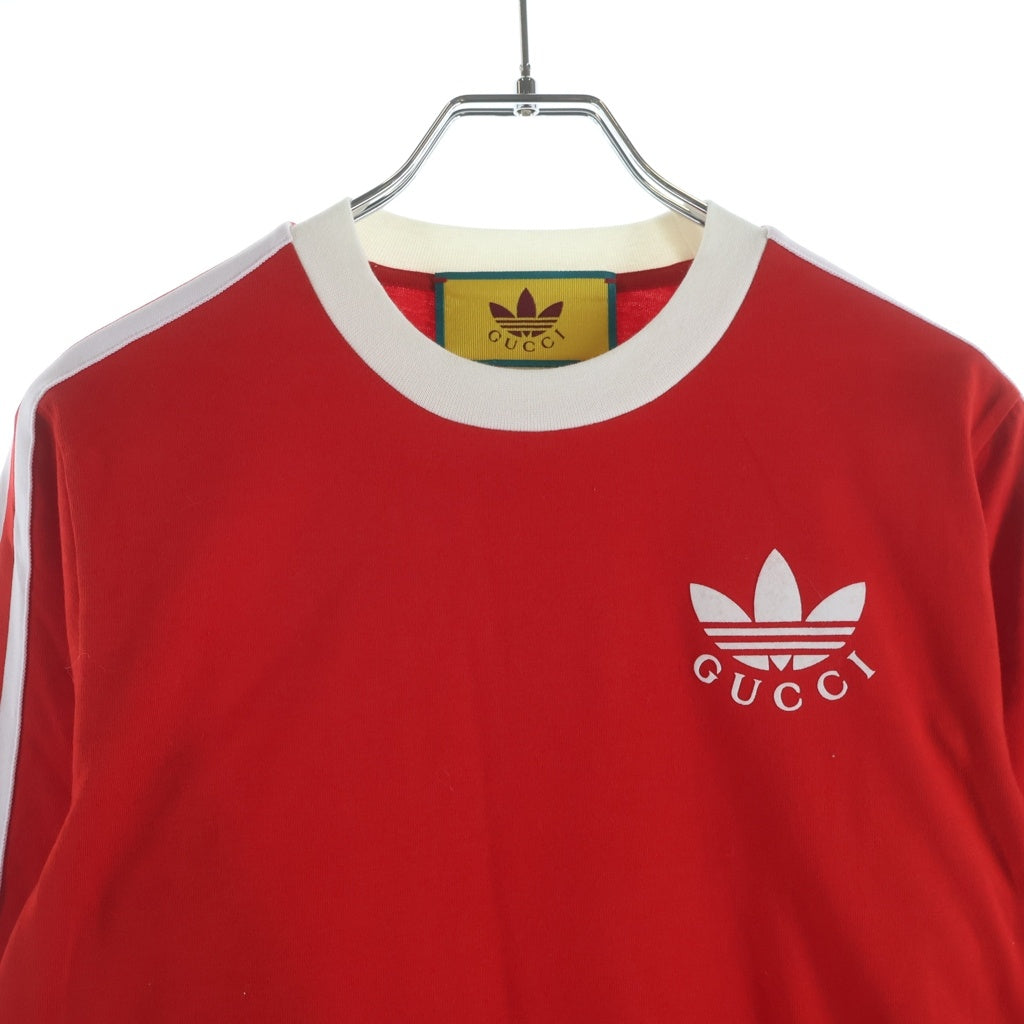GUCCI(グッチ) ×adidas 22SS RED COTTON LONG SLEEVE TREFOIL DRESS アディダス 長袖コットンワンピース ドレス トレフォイル ロゴ レッド 693537 XJEBS レディース