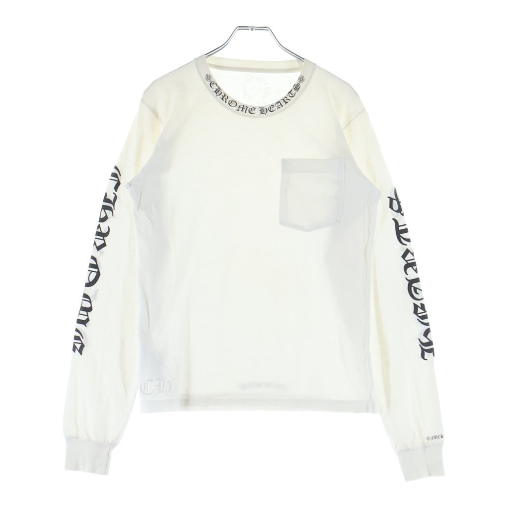 CHROME HEARTS(クロムハーツ) NECK LOGO LONG SLEEVE TEE ネックロゴ バックスクロールラベル ロングスリーブ 長袖Tシャツ カットソー ロンT 袖プリント ホワイト レディース