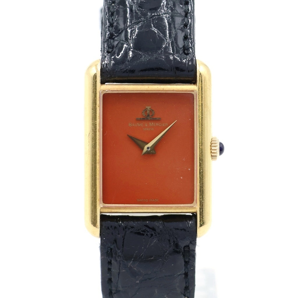 BAUME&MERCIER(ボームアンドメルシェ) レクタン サーモンピンク文字盤 YG×レザー/手巻き イエローゴールド ヴィンテージ 腕時計