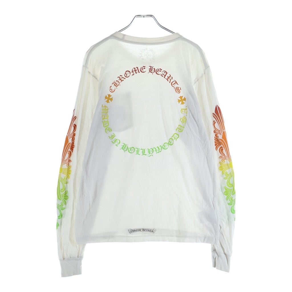 CHROME HEARTS(クロムハーツ) BACK CIRCLE LOGO FLRL L/S TEE バックグラデーション サークルロゴ 袖フローラルプリント長袖Tシャツ カットソー ホワイト レディース