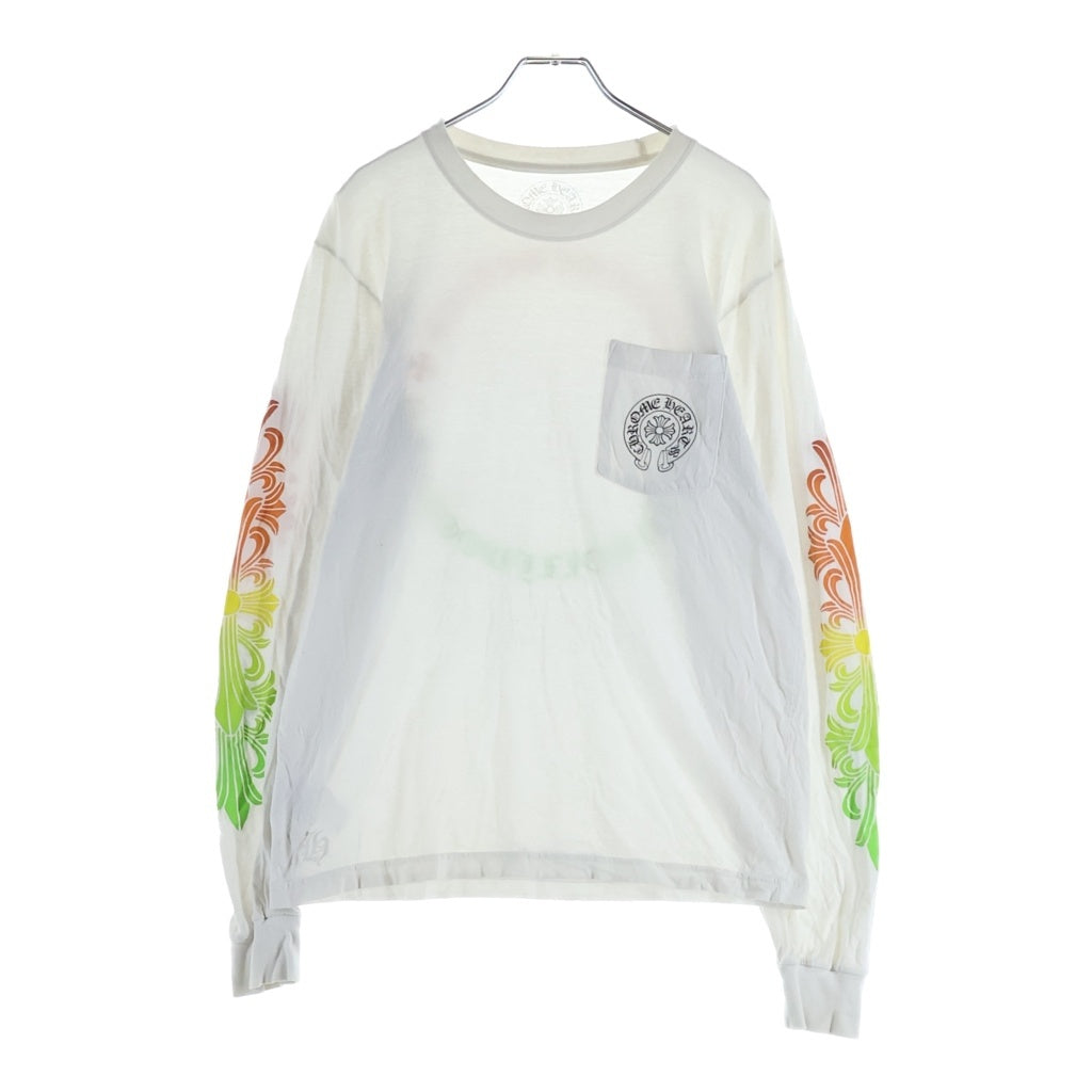 CHROME HEARTS(クロムハーツ) BACK CIRCLE LOGO FLRL L/S TEE バックグラデーション サークルロゴ 袖フローラルプリント長袖Tシャツ カットソー ホワイト レディース