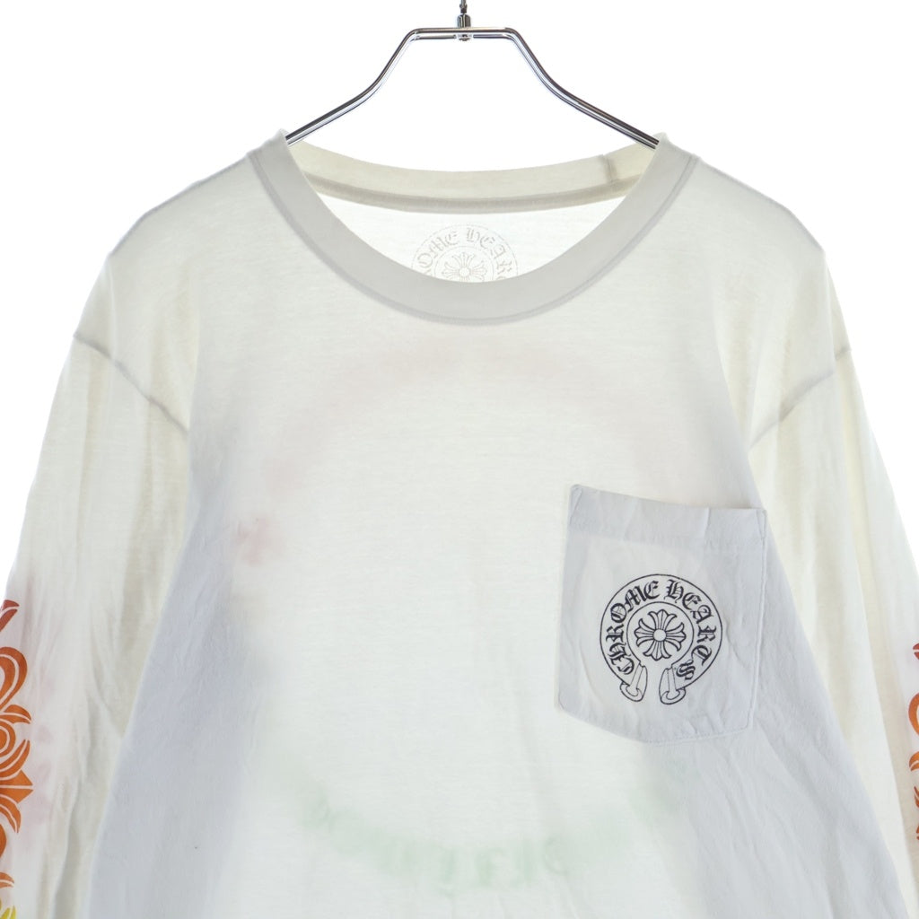CHROME HEARTS(クロムハーツ) BACK CIRCLE LOGO FLRL L/S TEE バックグラデーション サークルロゴ 袖フローラルプリント長袖Tシャツ カットソー ホワイト レディース