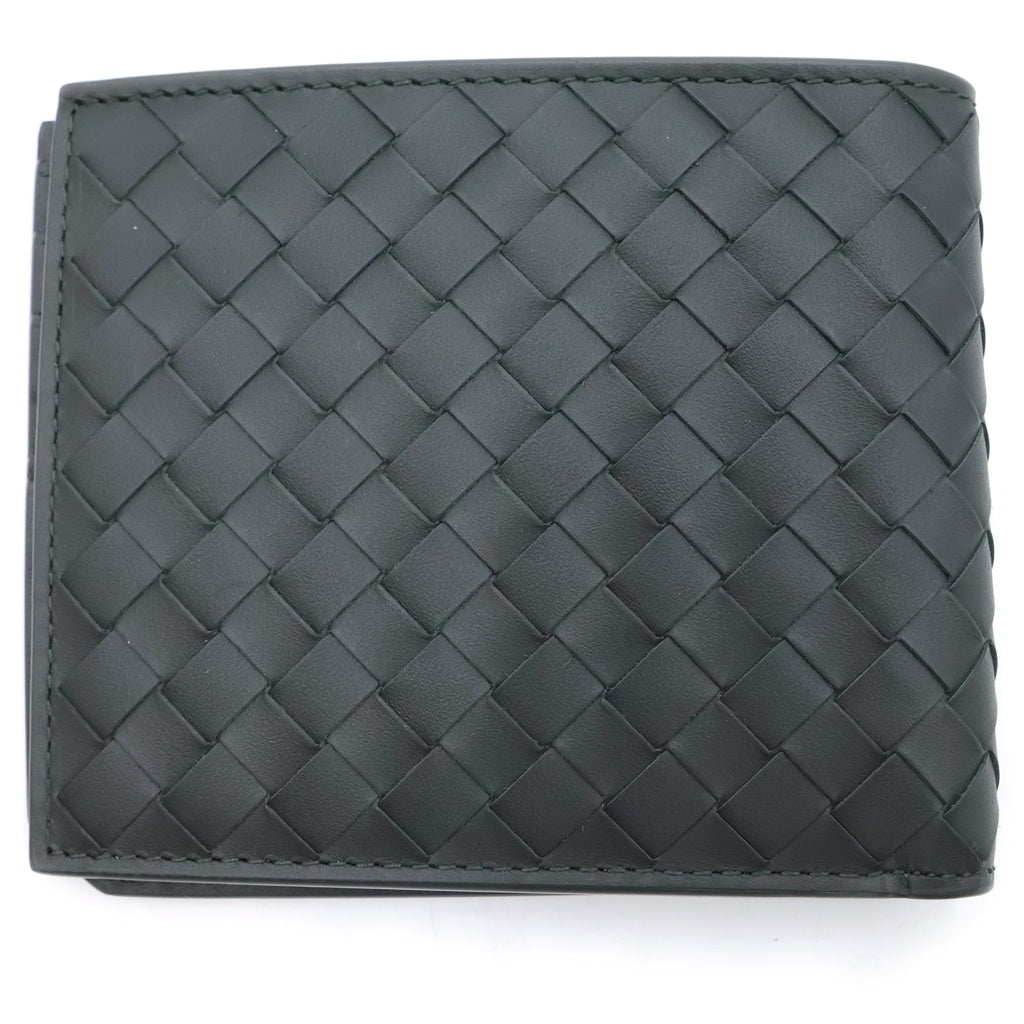 BOTTEGA VENETA(ボッテガヴェネタ) イントレチャート 二つ折り財布 コンパクトウォレット ブラック レザー