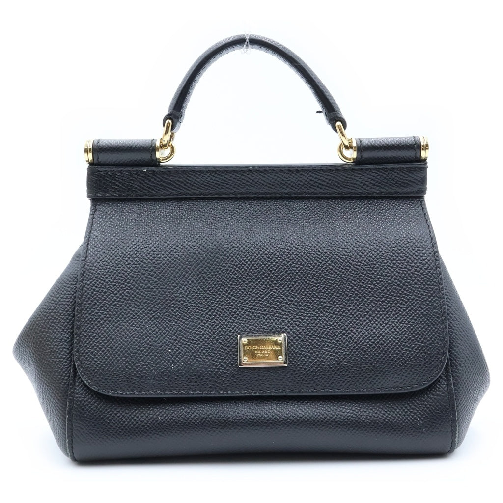 DOLCE & GABBANA(ドルチェアンドガッバーナ) Sicily シシリー ハンドバッグ ミニ ロゴプレート カーフレザー ブラック レディース