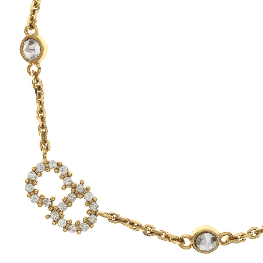 Christian Dior(クリスチャンディオール) CDロゴ ラインストーン フェイクパール チェーン ネックレス ゴールド レディース