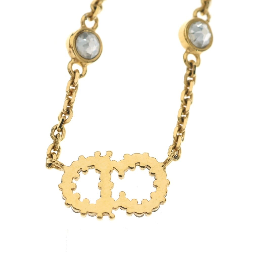 Christian Dior(クリスチャンディオール) CDロゴ ラインストーン フェイクパール チェーン ネックレス ゴールド レディース