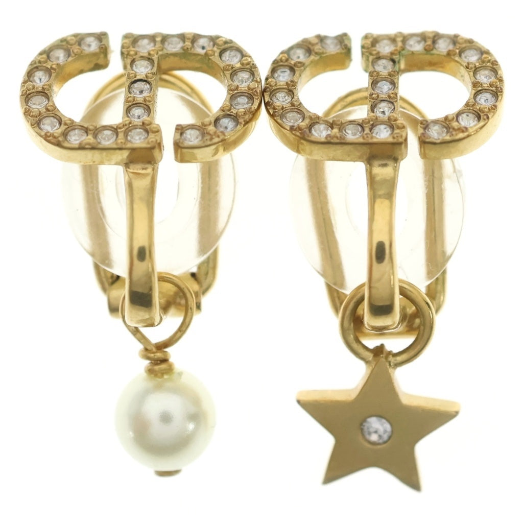 Christian Dior(クリスチャンディオール) CDロゴ ラインストーン フェイクパール スター イヤリング ゴールド レディース