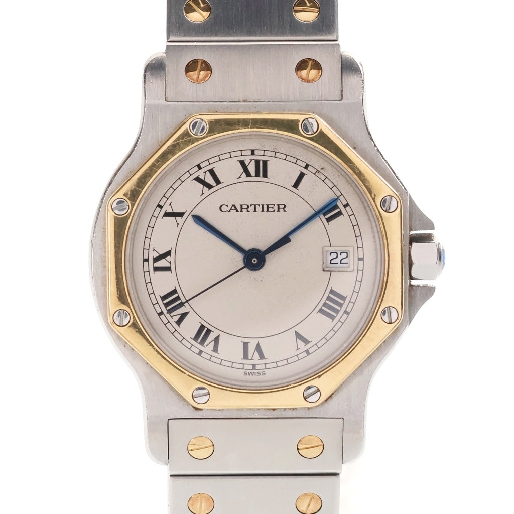 Cartier(カルティエ) サントス オクタゴンLM 白文字盤 ステンレス K18YG クォーツウォッチ 腕時計 シルバー/イエローゴールド W2001583
