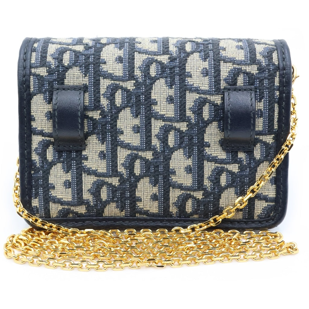 Christian Dior(クリスチャンディオール) オブリーク モンテーニュ ナノ チェーンショルダーバッグ ミニバッグ ネイビー レザー×キャンバス ゴールド金具 レディース