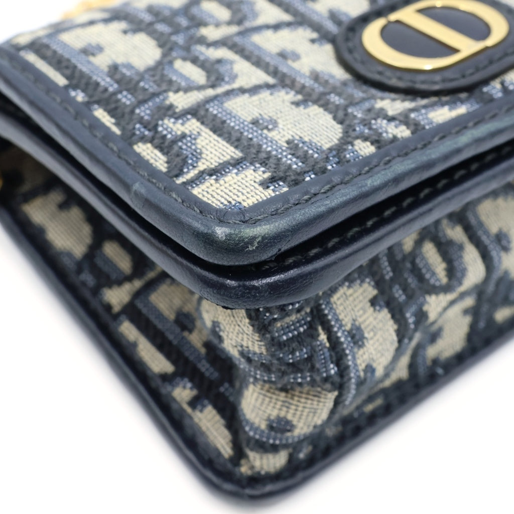 Christian Dior(クリスチャンディオール) オブリーク モンテーニュ ナノ チェーンショルダーバッグ ミニバッグ ネイビー レザー×キャンバス ゴールド金具 レディース