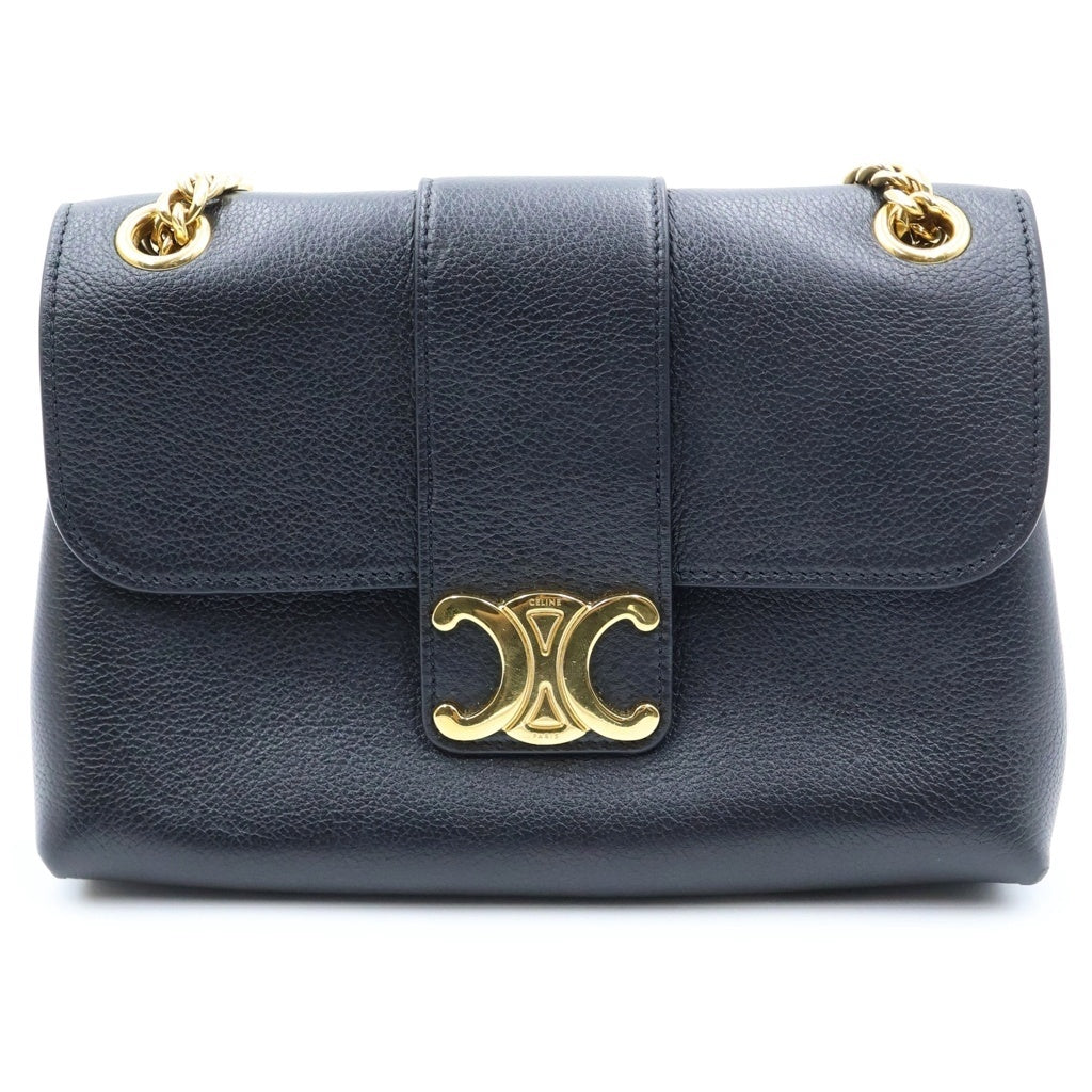 CELINE(セリーヌ) ヴィクトワール チェーンショルダーバッグ ティーン ブラック サプルカーフスキン 115853FDU.38NO ゴールド金具 レディース