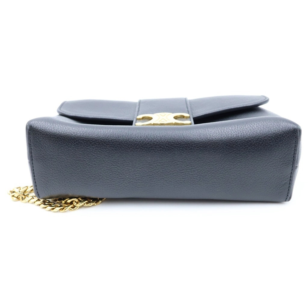CELINE(セリーヌ) ヴィクトワール チェーンショルダーバッグ ティーン ブラック サプルカーフスキン 115853FDU.38NO ゴールド金具 レディース
