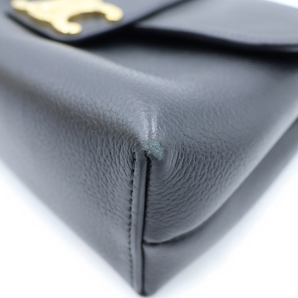 CELINE(セリーヌ) ヴィクトワール チェーンショルダーバッグ ティーン ブラック サプルカーフスキン 115853FDU.38NO ゴールド金具 レディース