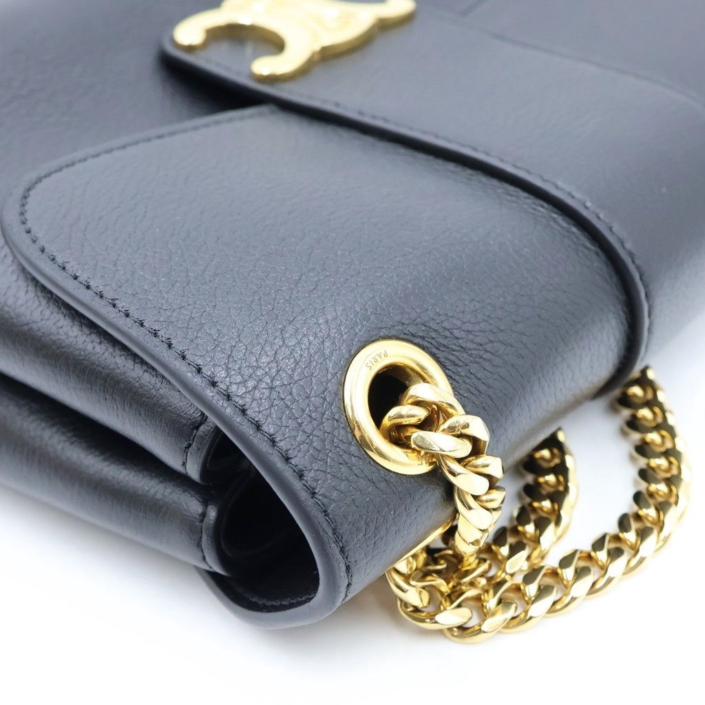 CELINE(セリーヌ) ヴィクトワール チェーンショルダーバッグ ティーン ブラック サプルカーフスキン 115853FDU.38NO ゴールド金具 レディース