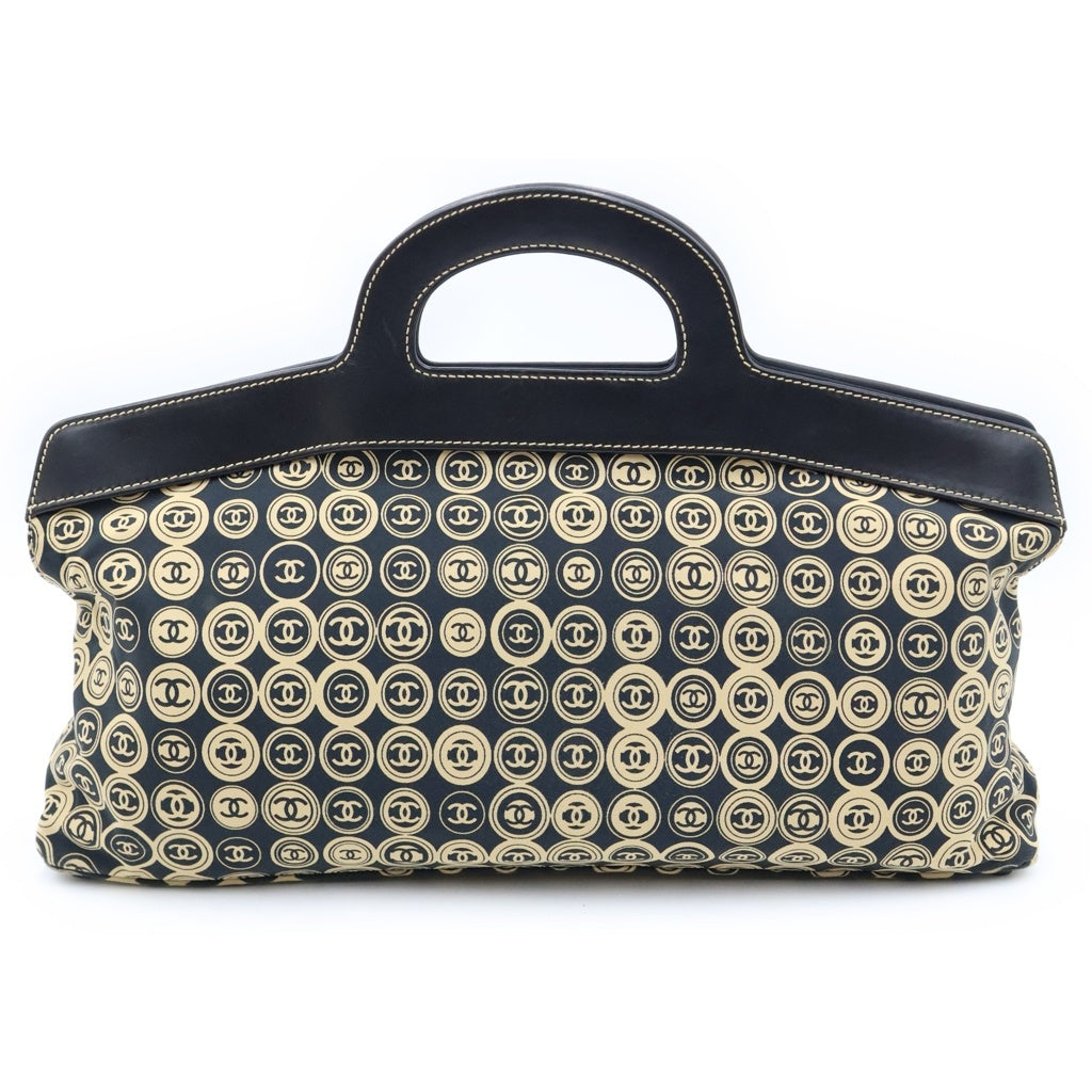 CHANEL(シャネル) ココマーク ハンドバッグ レザー コットン ブラック/ベージュ レディース