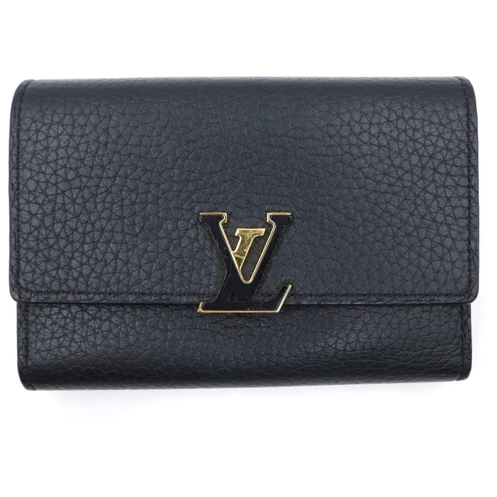 LOUIS VUITTON(ルイヴィトン) ルトフォイユ カプシーヌ コンパクトウォレット 三つ折り財布 ブラック レザー M62157 ゴールド金具 レディース