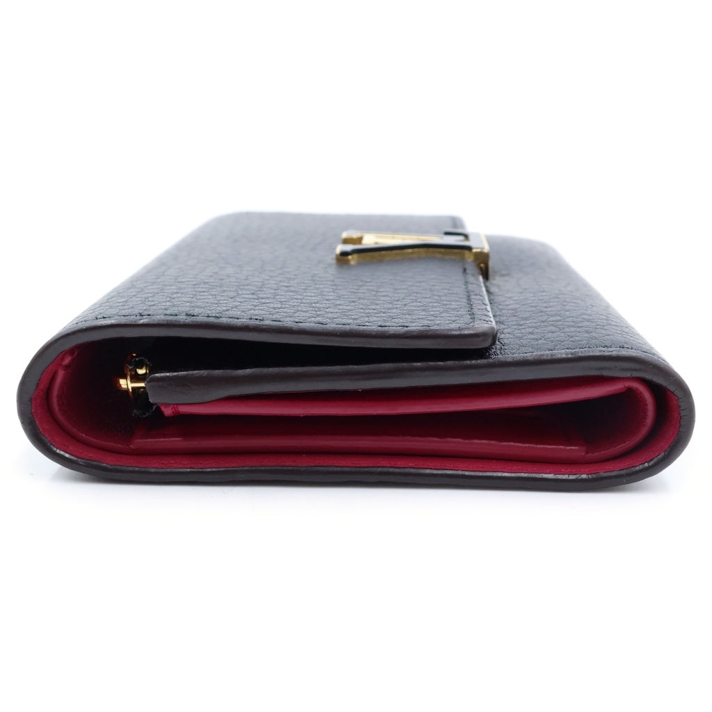 LOUIS VUITTON(ルイヴィトン) ルトフォイユ カプシーヌ コンパクトウォレット 三つ折り財布 ブラック レザー M62157 ゴールド金具 レディース