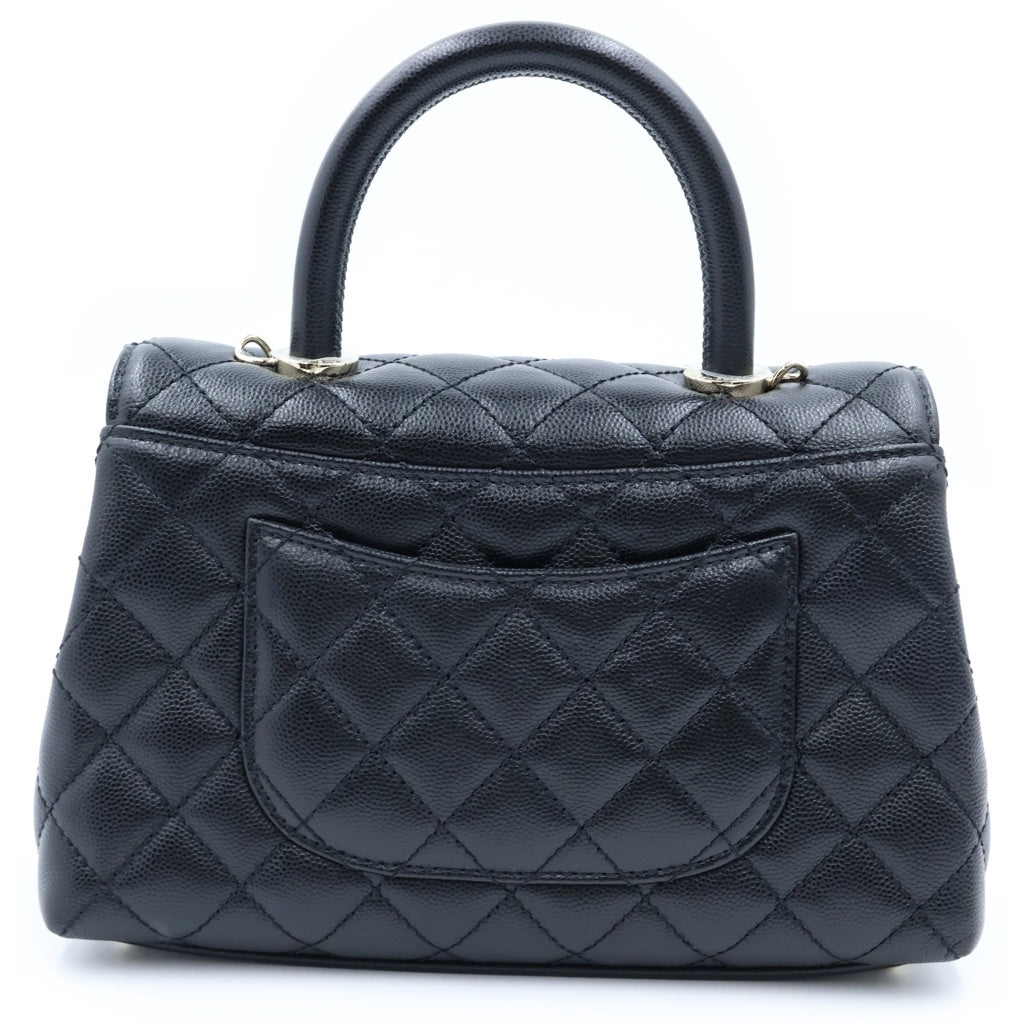 CHANEL(シャネル) トップハンドルXS 2WAYハンドバッグ チェーンショルダーバッグ ブラック キャビアスキン A92990 プレート ゴールド金具 レディース