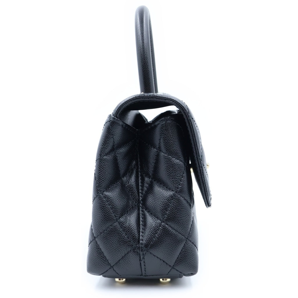 CHANEL(シャネル) トップハンドルXS 2WAYハンドバッグ チェーンショルダーバッグ ブラック キャビアスキン A92990 プレート ゴールド金具 レディース