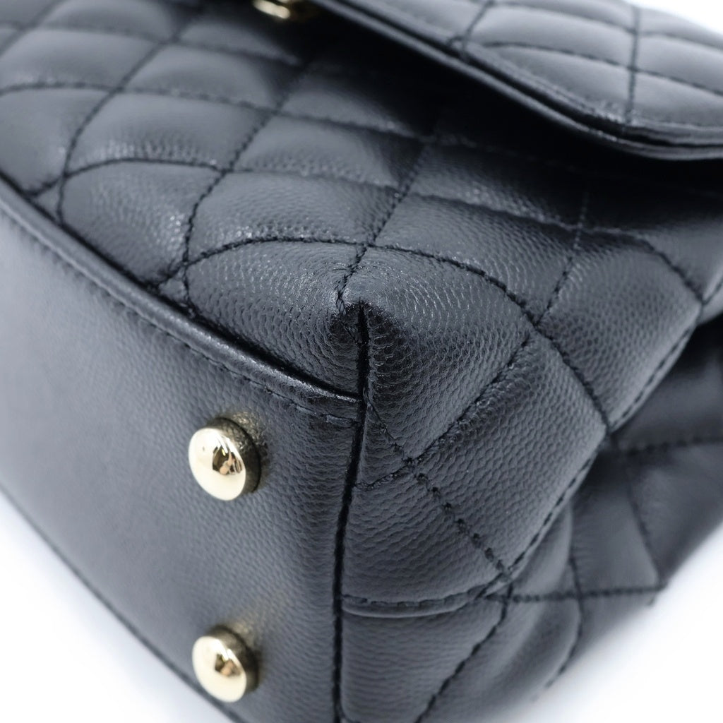 CHANEL(シャネル) トップハンドルXS 2WAYハンドバッグ チェーンショルダーバッグ ブラック キャビアスキン A92990 プレート ゴールド金具 レディース