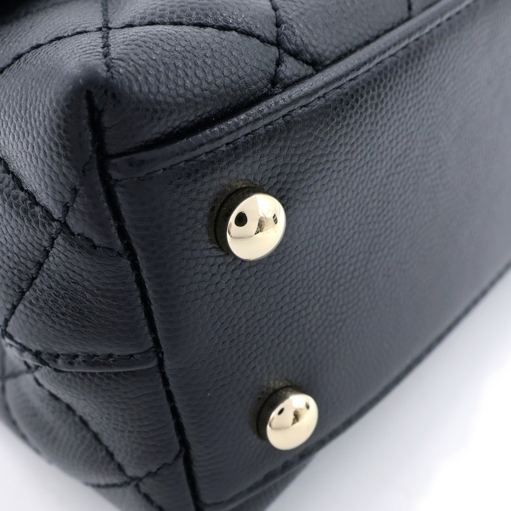 CHANEL(シャネル) トップハンドルXS 2WAYハンドバッグ チェーンショルダーバッグ ブラック キャビアスキン A92990 プレート ゴールド金具 レディース