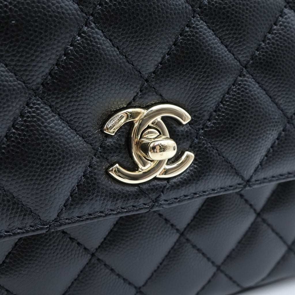 CHANEL(シャネル) トップハンドルXS 2WAYハンドバッグ チェーンショルダーバッグ ブラック キャビアスキン A92990 プレート ゴールド金具 レディース