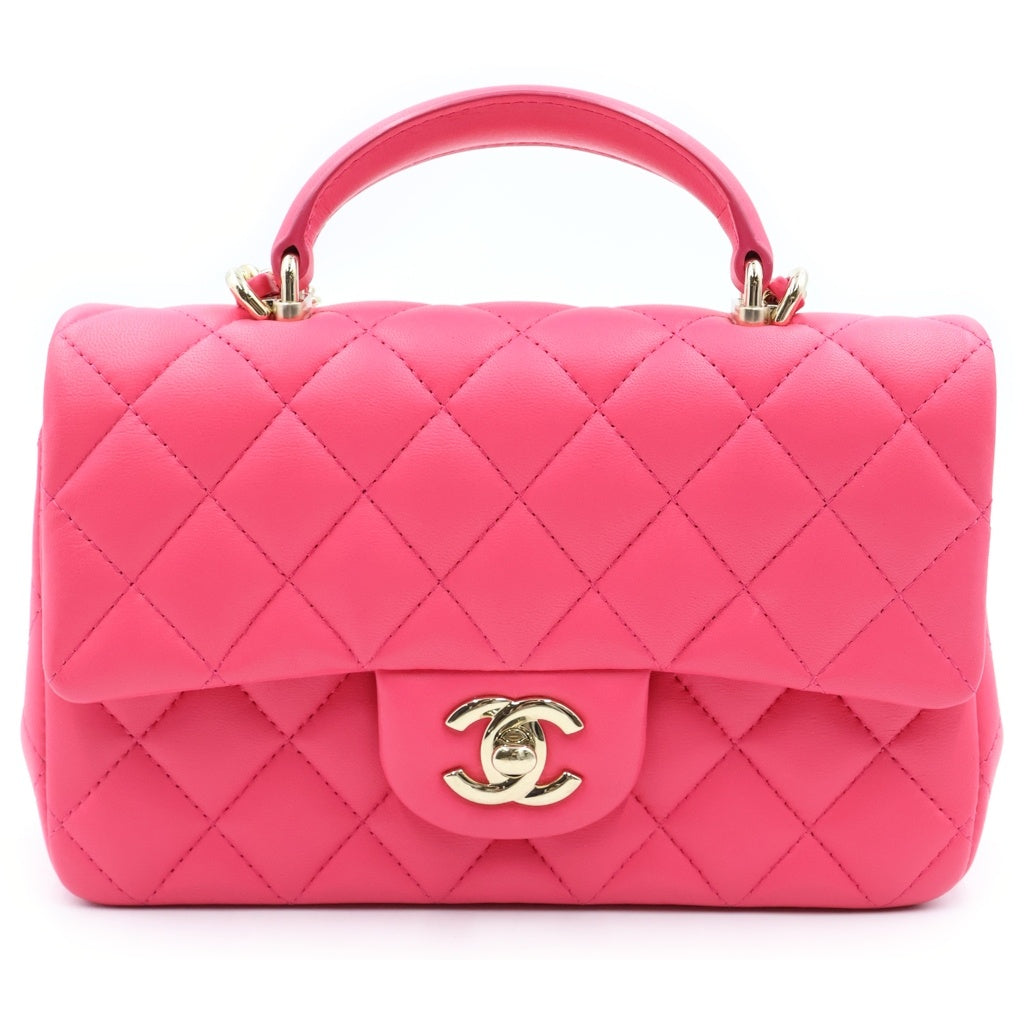 CHANEL(シャネル) マトラッセ トップハンドル ミニフラップバッグ チェーンショルダーバッグ フューシャピンク ラムスキン プレート AS2431 ゴールド金具 レディース
